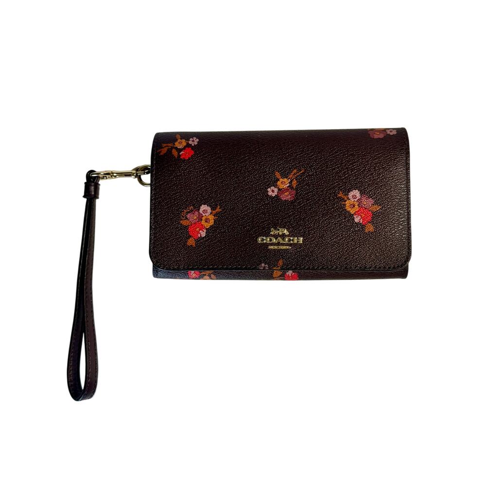 *SOLD* Coach Floral Wristlet Wallet Chocolate Brown Background